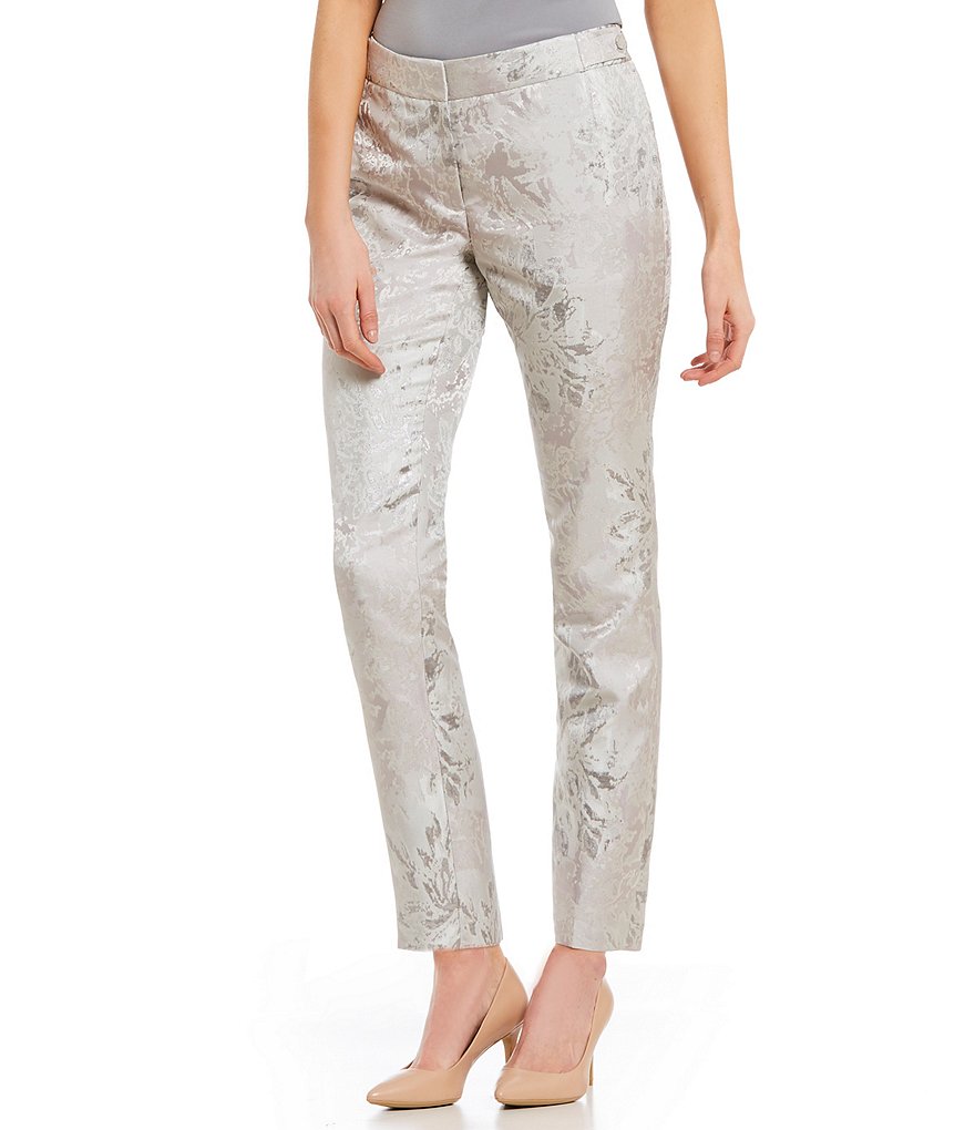 Calvin Klein Floral Print Metallic Jacquard Ankle Pants