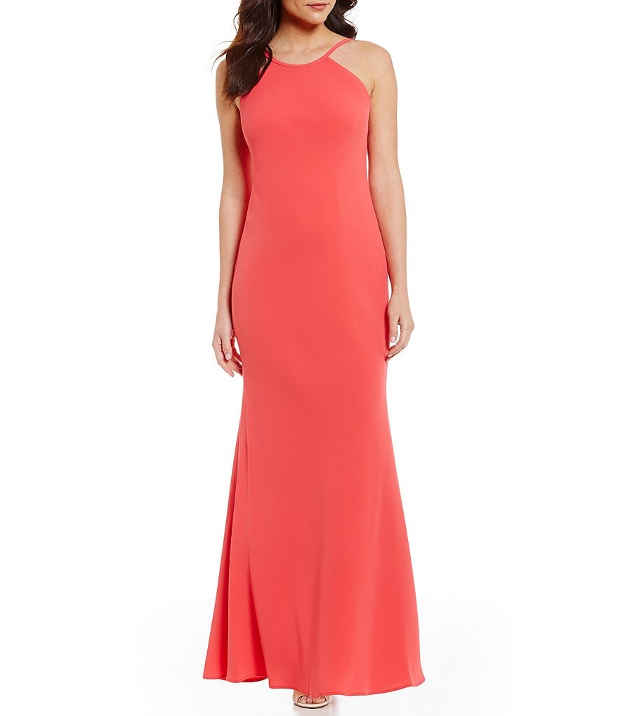 calvin klein open back halter gown