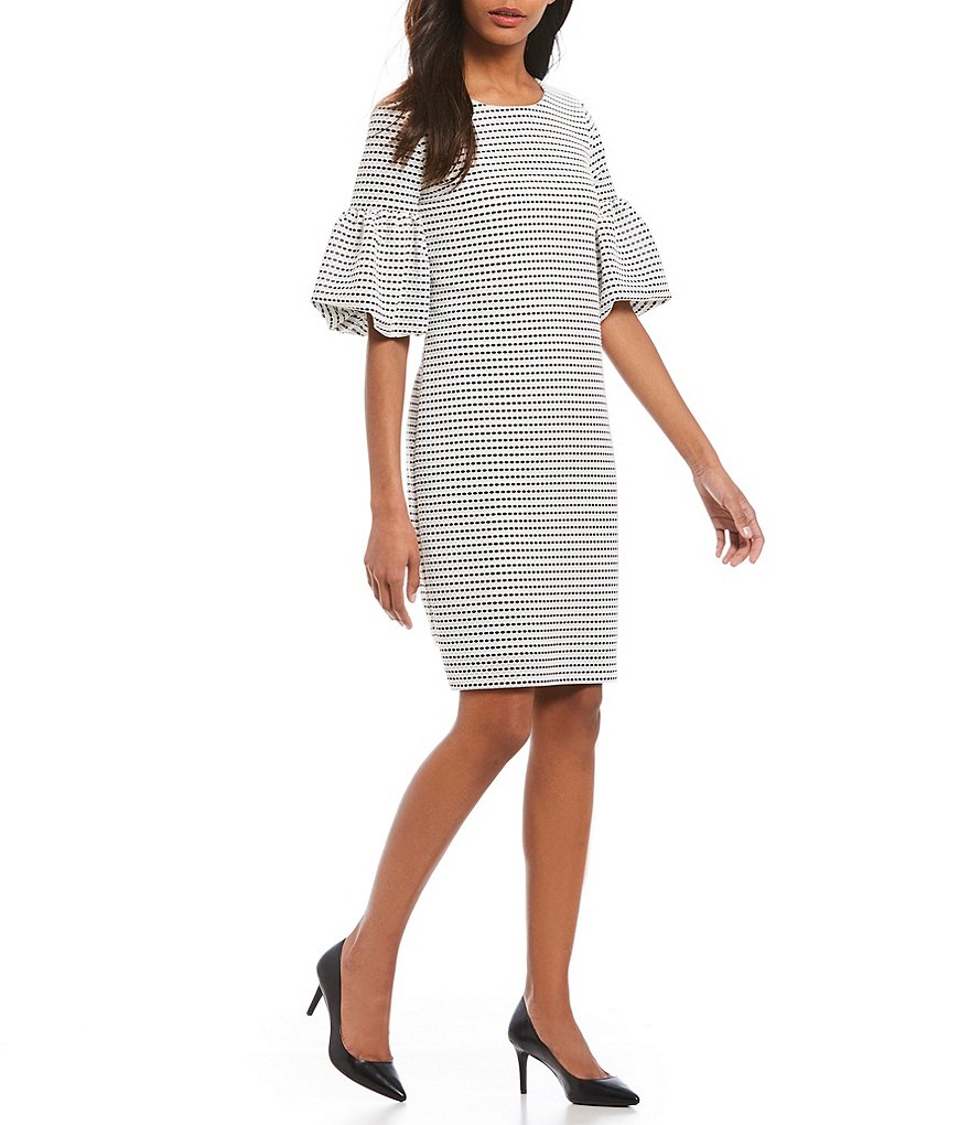 Calvin Klein Honeycomb Textured Stripe Knit Bell Sleeve Shift Dress