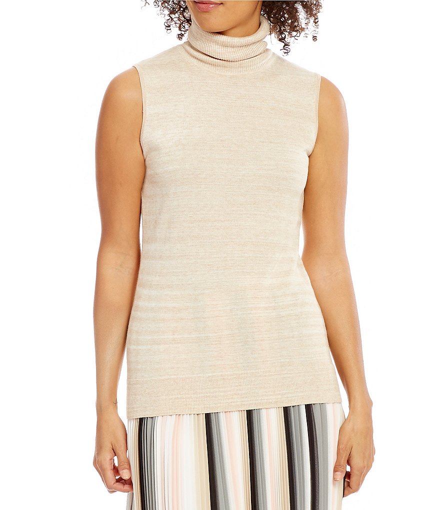 Calvin Klein Marled Stripe Fine Gauge Knit Turtleneck Shell