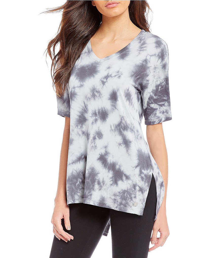 Calvin Klein Performance Tie-Dye Knit Jersey Overlap Split Back Tunic