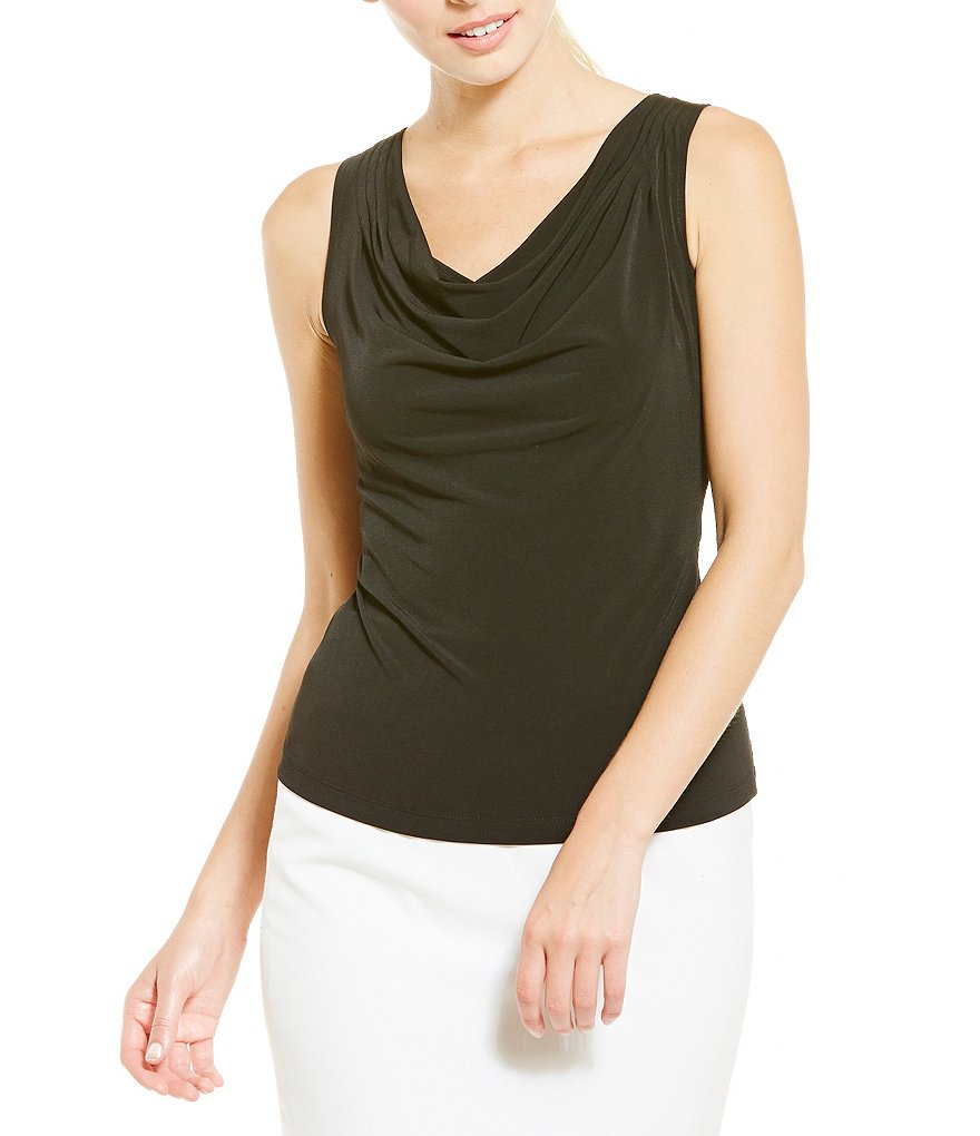 Calvin Klein Petite Drape Neck Matte Jersey Shell