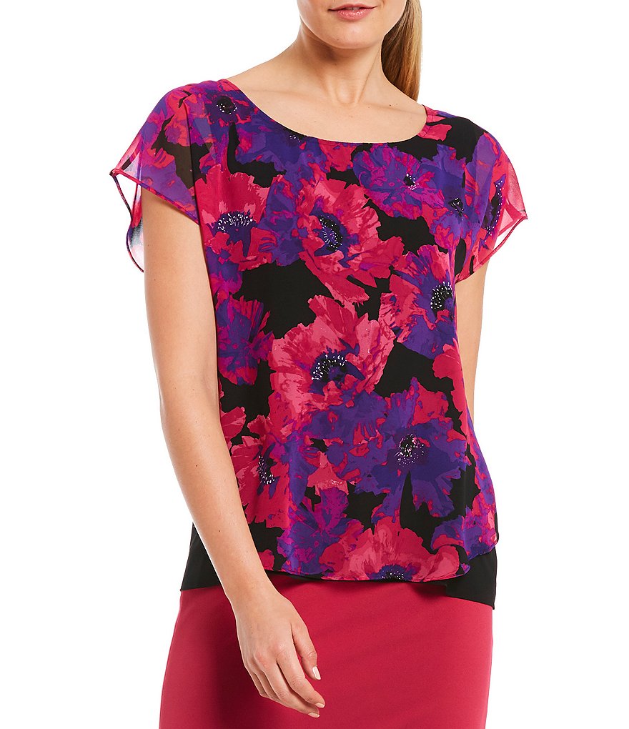 Calvin Klein Petites Floral Print Cap Sleeve Top