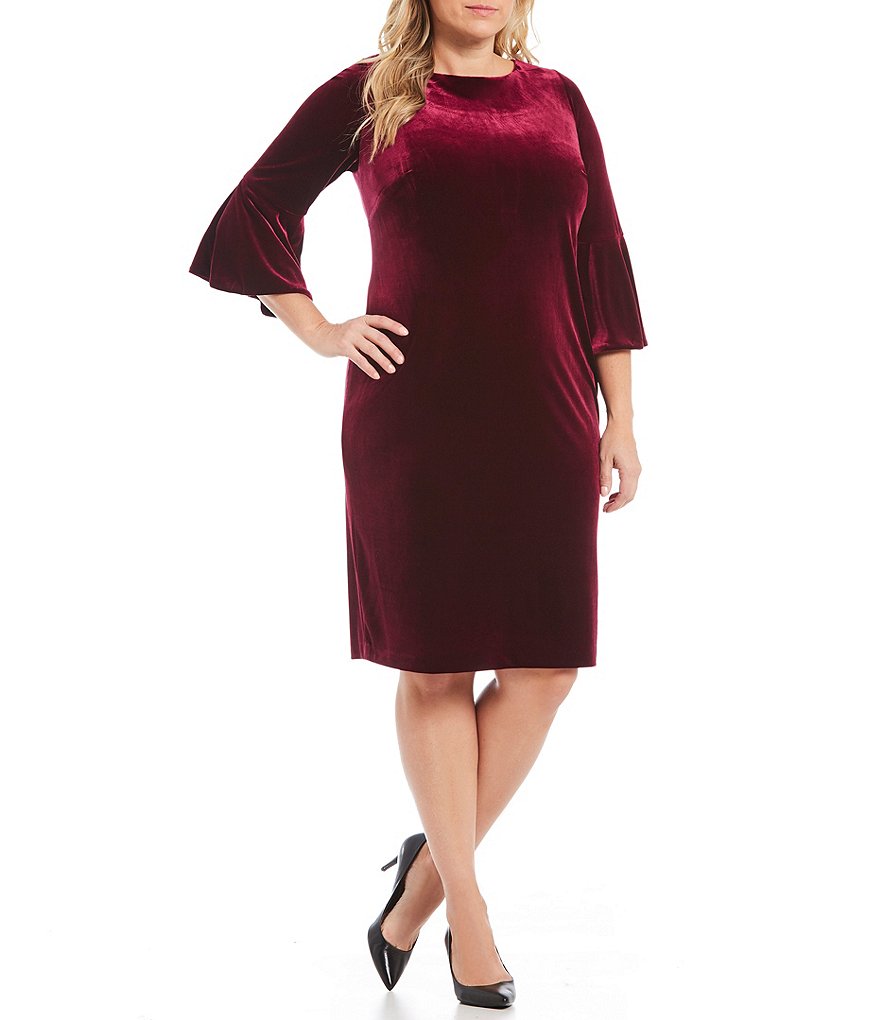 Calvin Klein Plus Bell-Sleeve Velvet Sheath Dress