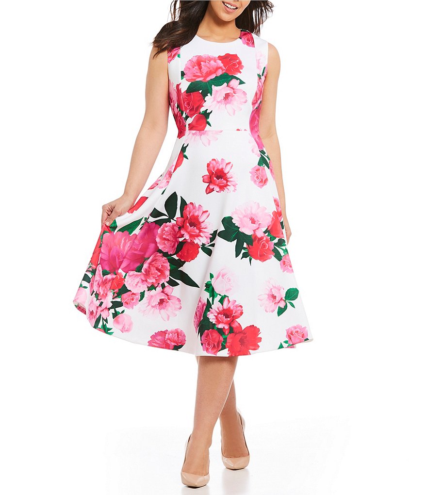 Calvin Klein Plus Floral Print A-Line Midi Dress
