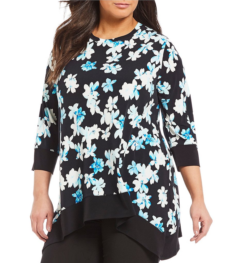 Calvin Klein Plus Floral Print Sharkbite Hem Top