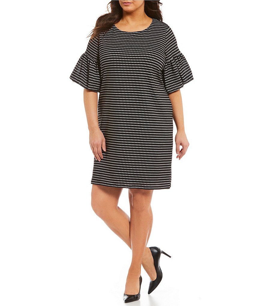 Calvin Klein Plus Honeycomb Stripe Flare Sleeve Dress