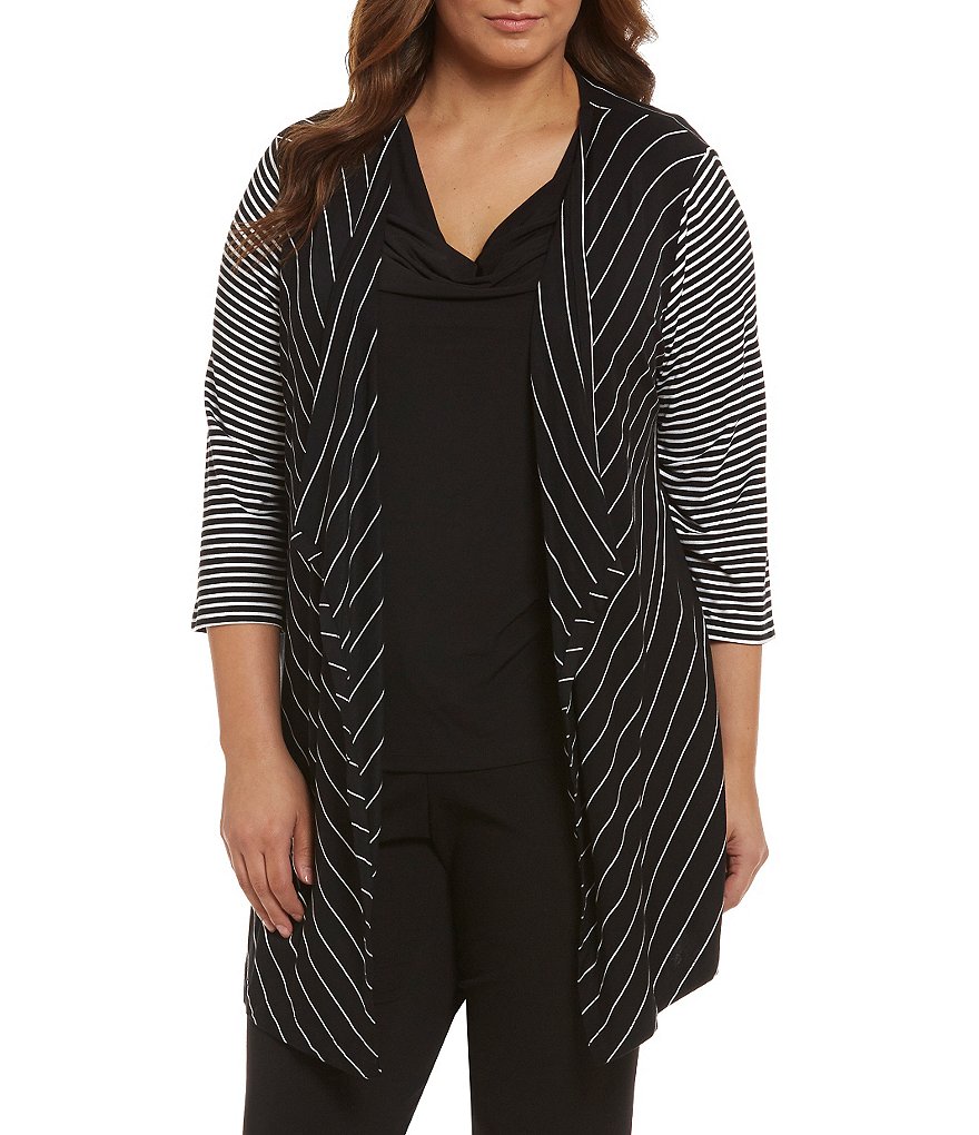 Calvin Klein Plus Mix Stripe Flyaway Cardigan