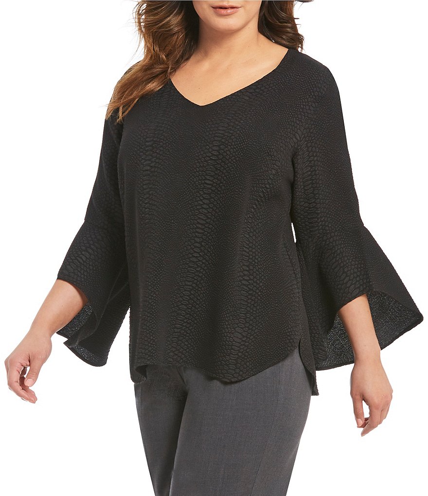 Calvin Klein Plus Textured V-Neck Flare Sleeve Top