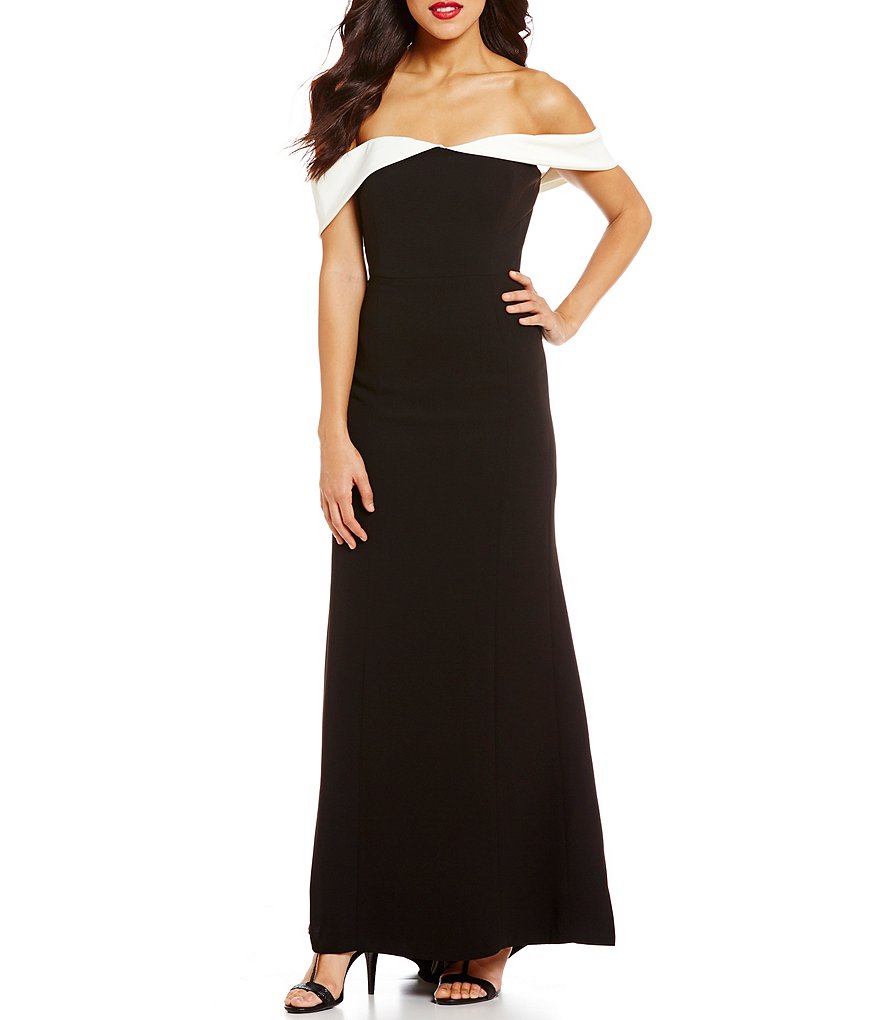 Calvin Klein Strapless Popover Colorblock Tuxedo Gown