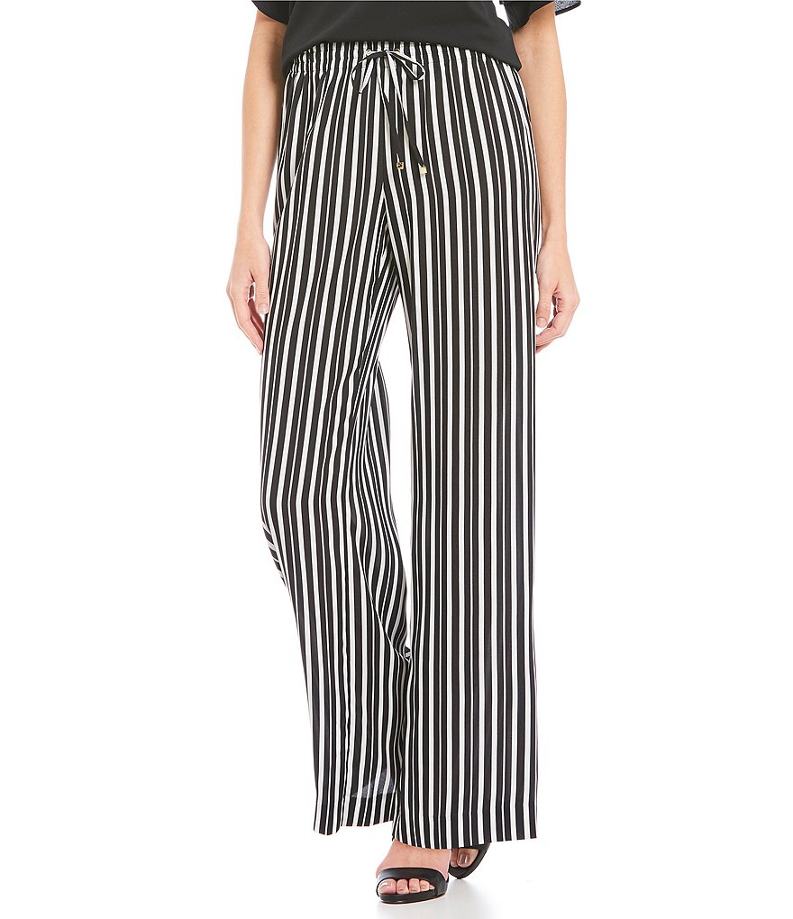 Calvin Klein Stripe Print Drawstring Elastic Waist Wide-Leg Pants