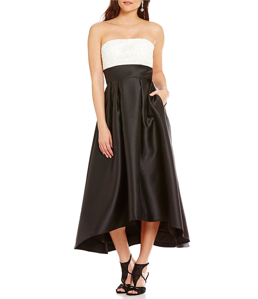 Carmen Marc Valvo Infusion Two Tone Hi-Low Strapless Dress