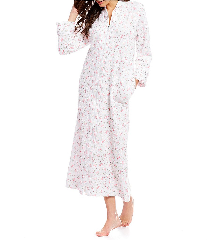 Carole Hochman Heart-Print Quilted Zip-Front Long Robe