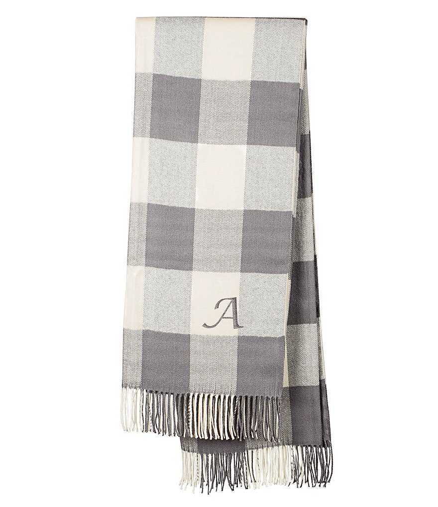 Cathy's Concepts Initial-Embroidered Grey Buffalo Check Throw