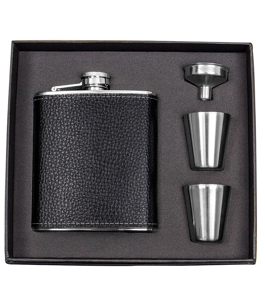 Cathy's Concepts Initial Black Leather-Wrapped Flask Set