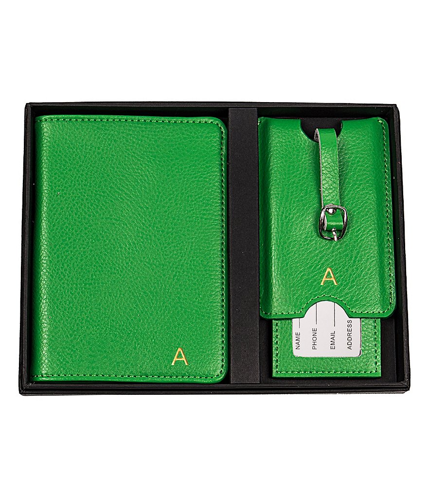 Cathy's Concepts Initial Green Passport Holder & Luggage Tag Set