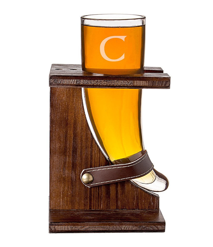Cathy's Concepts Personalized 16-oz. Glass Viking Beer Horn with Rustic Stand