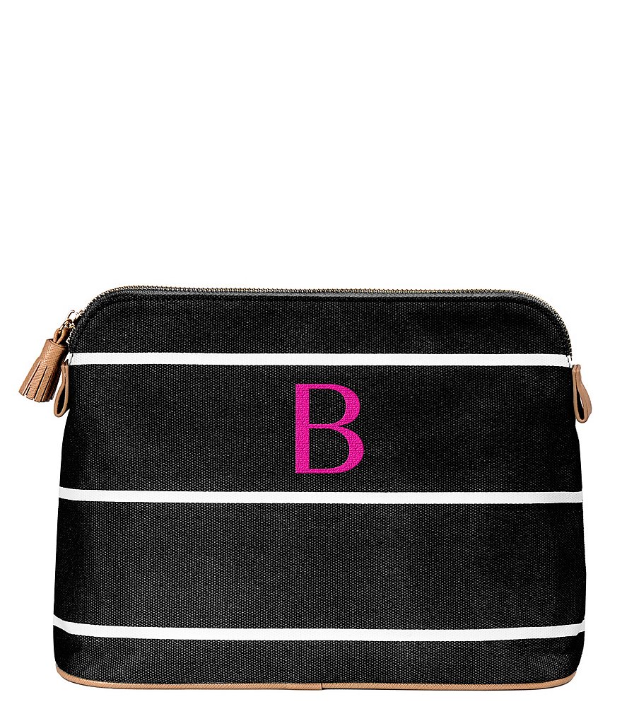 Cathy's Concepts Tasseled Initial-Embroidered Striped Canvas Cosmetic Bag
