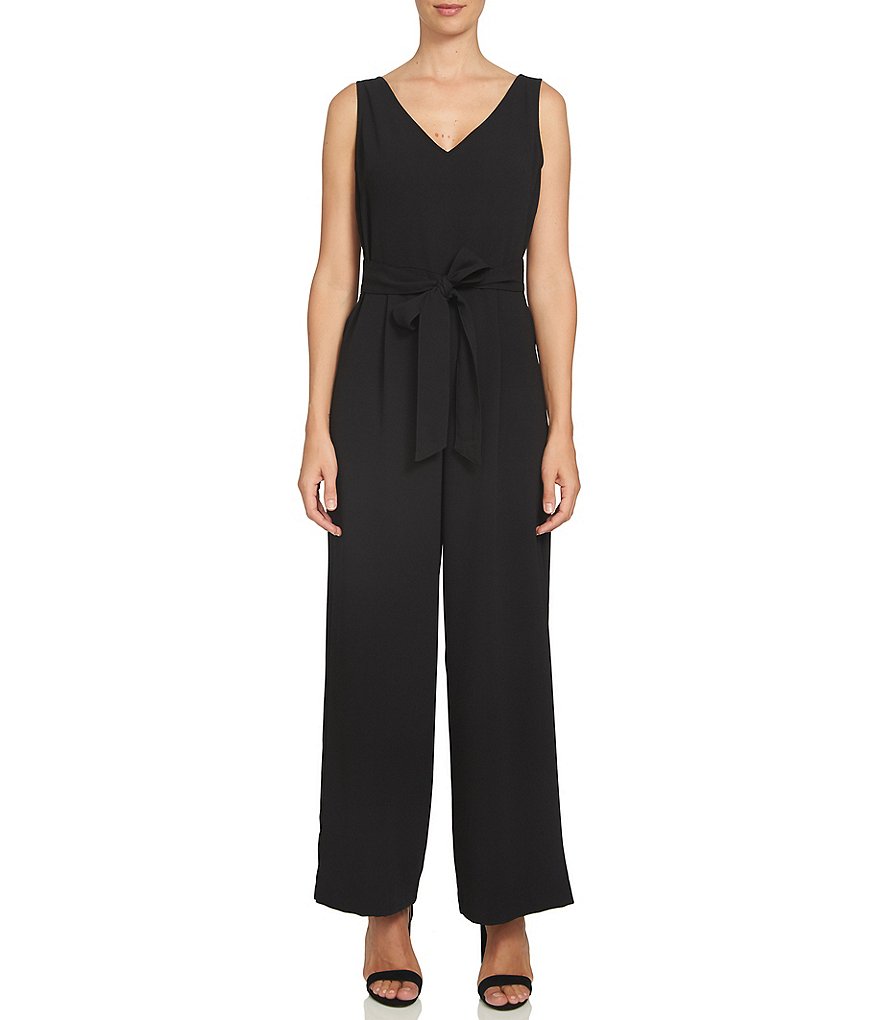 CeCe Belted Crepe Wide-Leg Jumpsuit