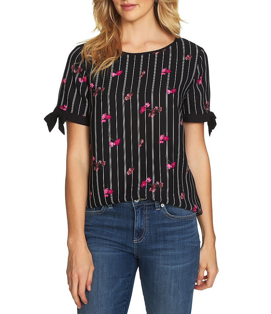 CeCe Bow Tie Sleeve Confetti Striped Ditsy Blouse
