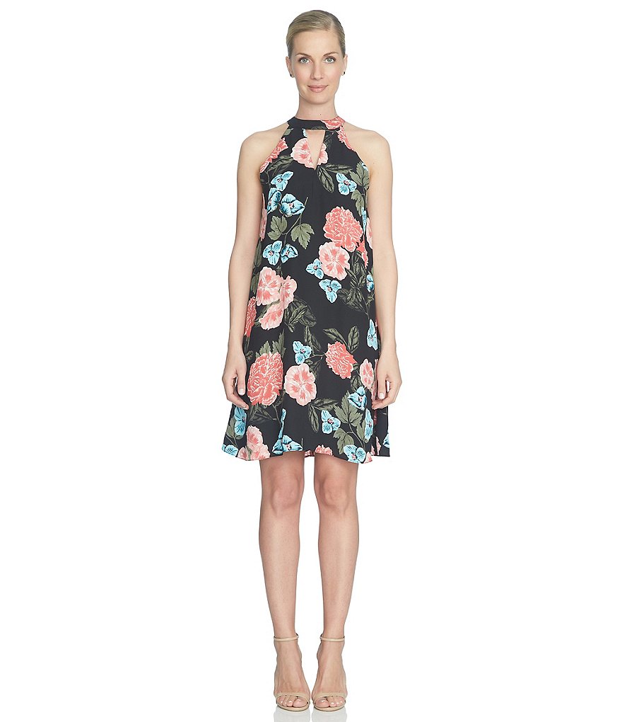 CeCe Floral Memoir Keyhole Halter Dress