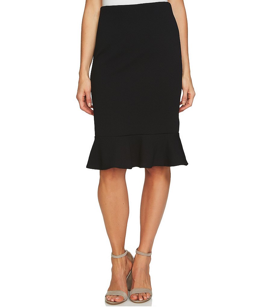 CeCe Honeycomb Knit Jacquard Flounce Ruffle Hem Skirt