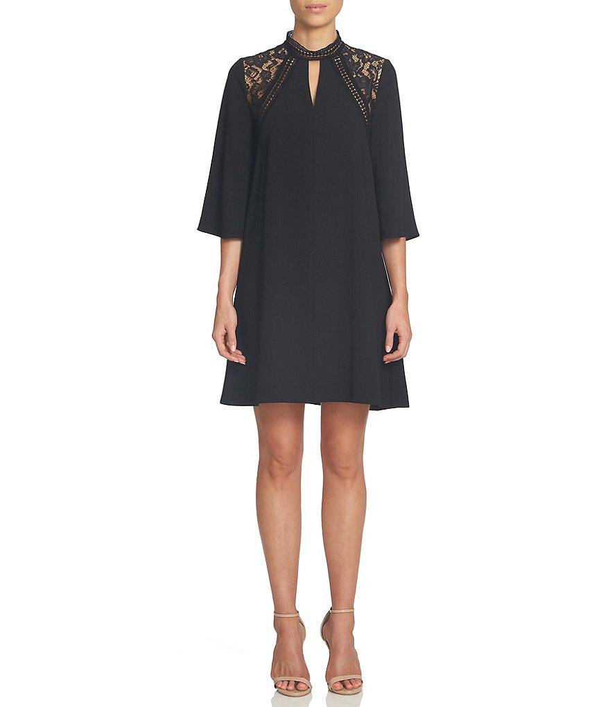 CeCe Lace Raglan Keyhole Mock Neck A-line Dress