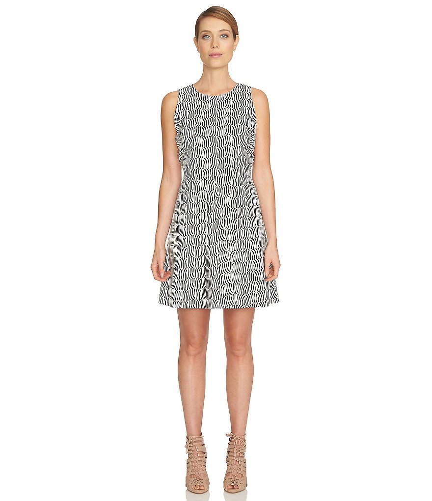 CeCe Stream Check Fit and Flare Dress