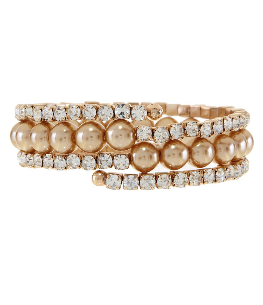 Cezanne Rhinestone & Faux-Pearl Coil Bracelet