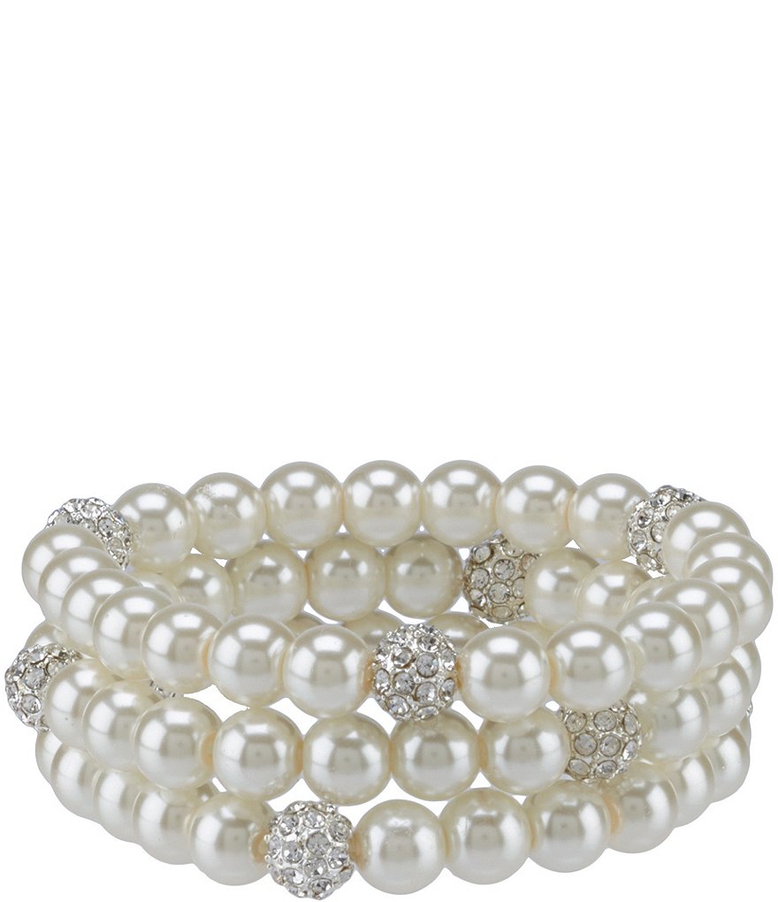 Cezanne Faux-Pearl & Pavé Fireball Bracelet Set