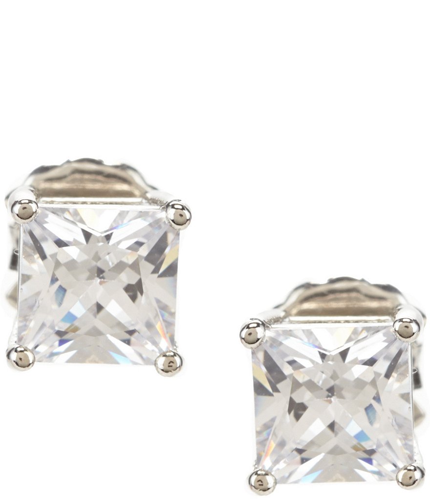 Cezanne Square Cubic Zirconia and Sterling Silver Stud Earrings
