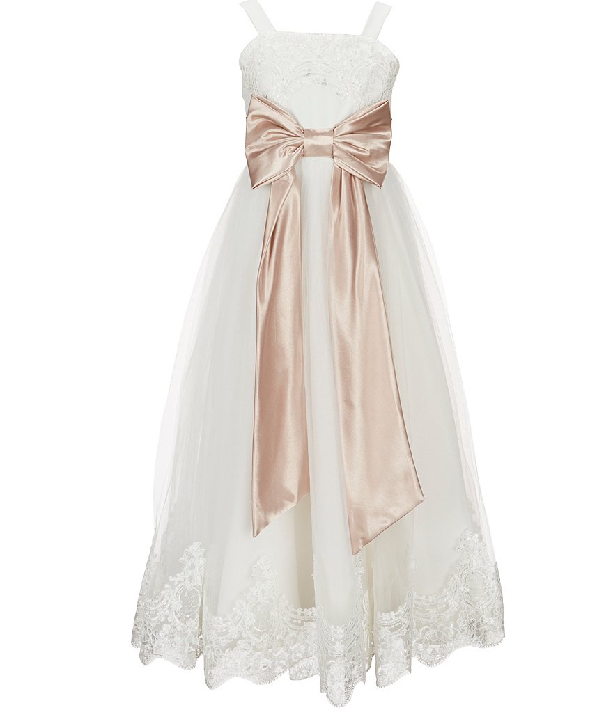 Chantilly Place Big Girls 7-16 Lace-Bodice To Tulle-Skirt Bow-Waist Tea-Length Dress