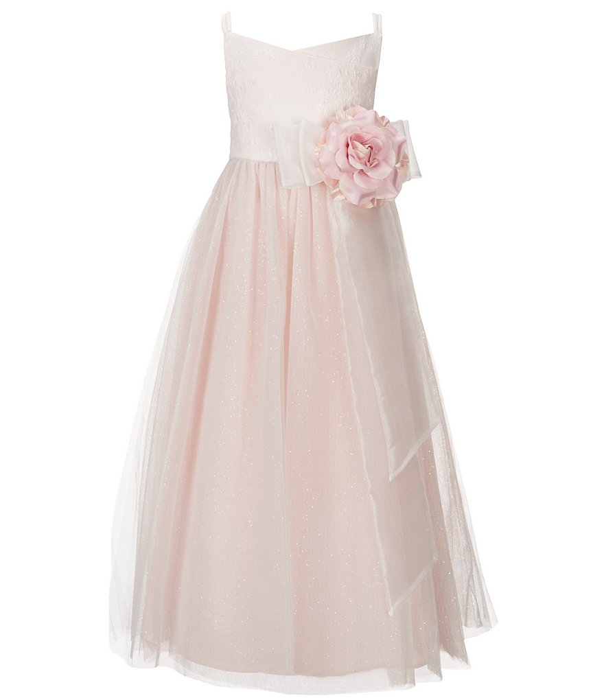 Chantilly Place Little Girls 2T-6X Brocade/Mesh Bow-Trim Ballerina Dress
