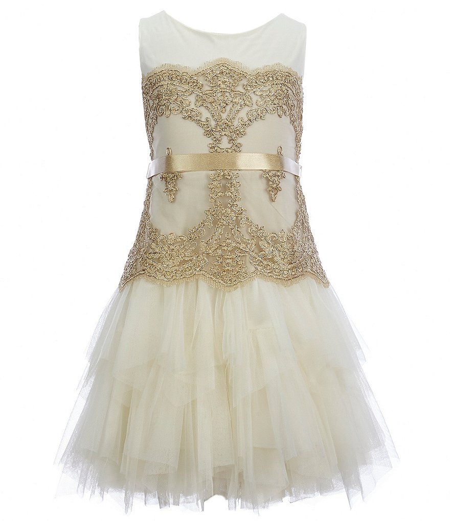 Chantilly Place Little Girls 4-6X Sleeveless Metallic Lace Mesh Dress