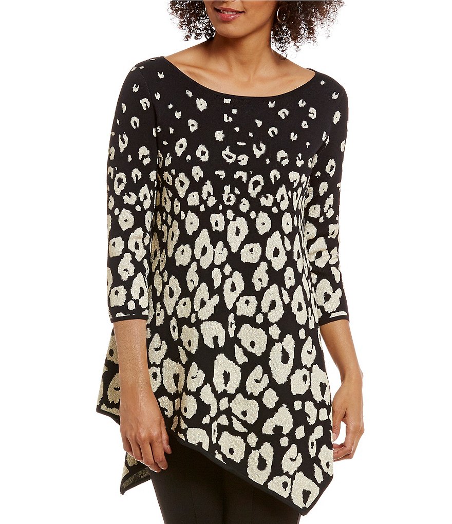Chelsea & Theodore 3/4 Sleeve Ombre Jacard Sweater