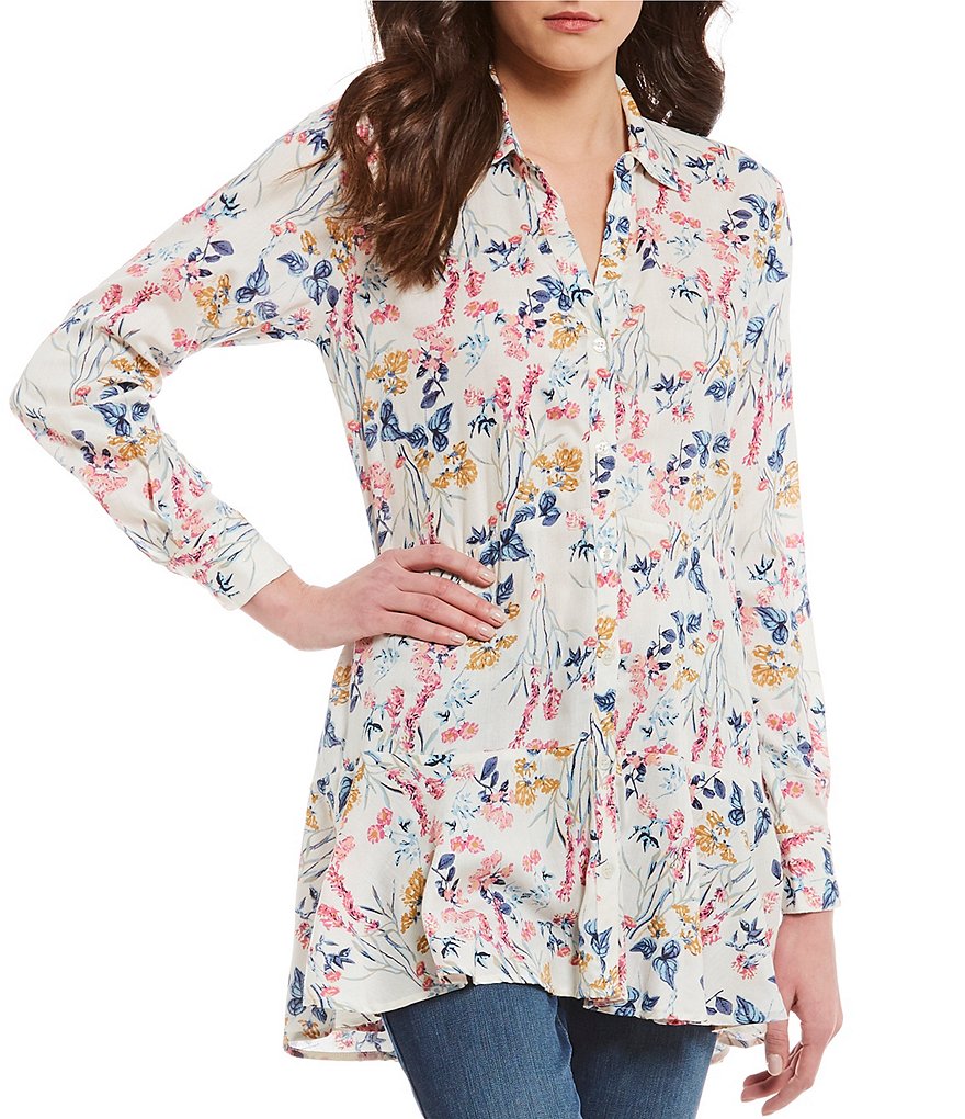 Chelsea & Theodore Floral Printed Peplum Tunic