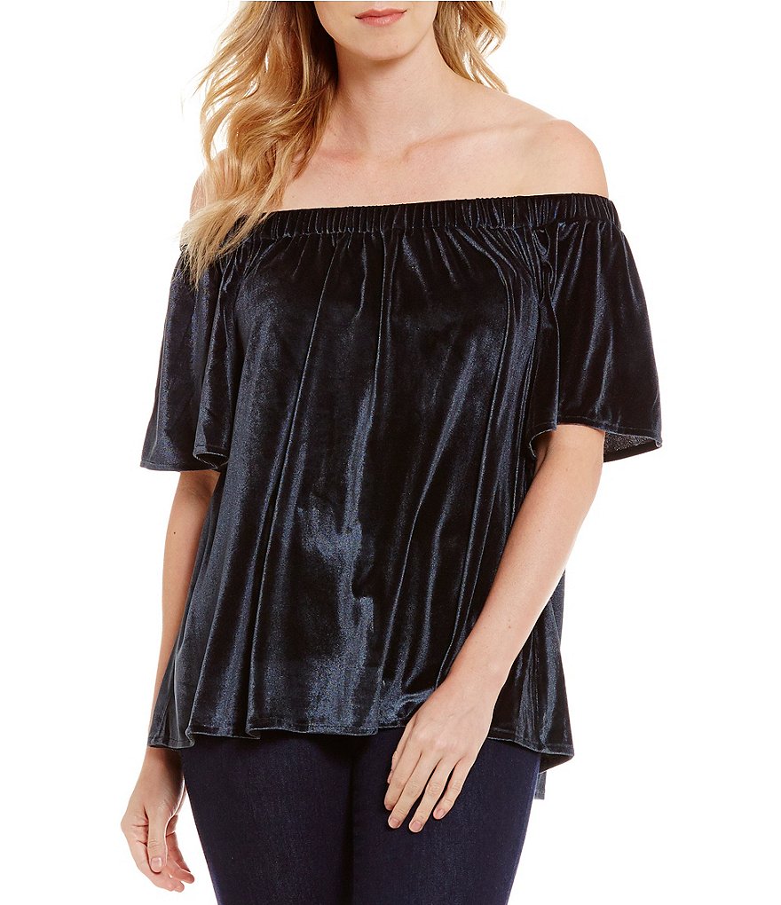 Chelsea & Theodore Off Shoulder Velvet Top