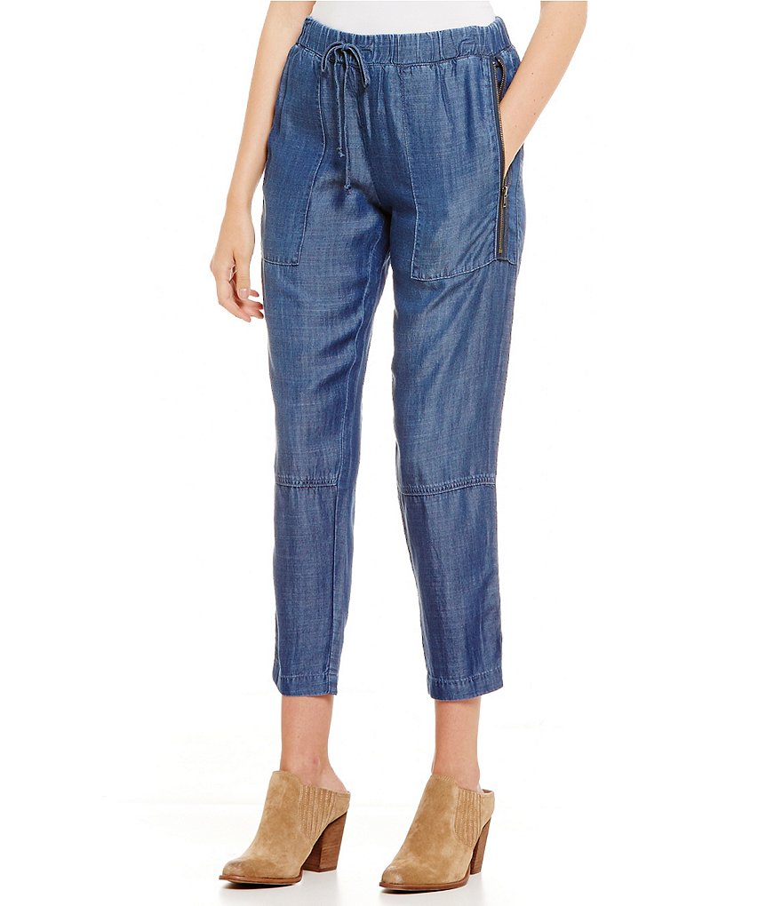 Chelsea & Violet Denim Side Zip-Pocket Drawstring Ankle Pant