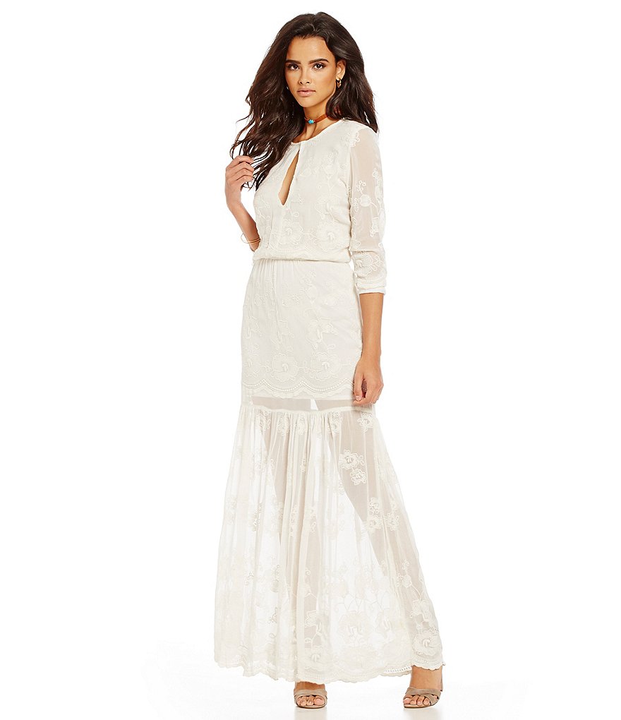 Chelsea & Violet Embroidered V-Neck Sleeveless Mesh Maxi Dress