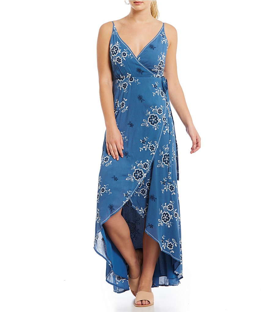Chelsea & Violet Eyelet Gauze Hi-Low Tie Front Wrap Dress