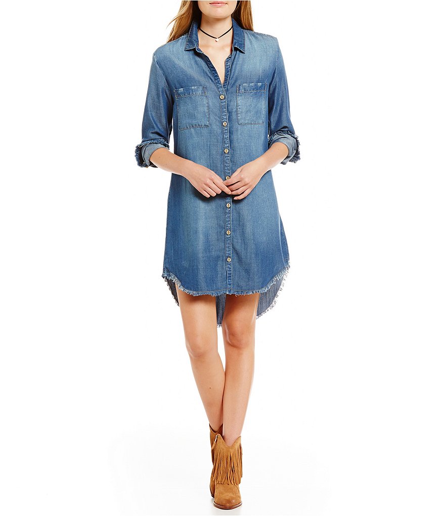 Chelsea & Violet Frayed Edge Hips Button Down Denim Dress
