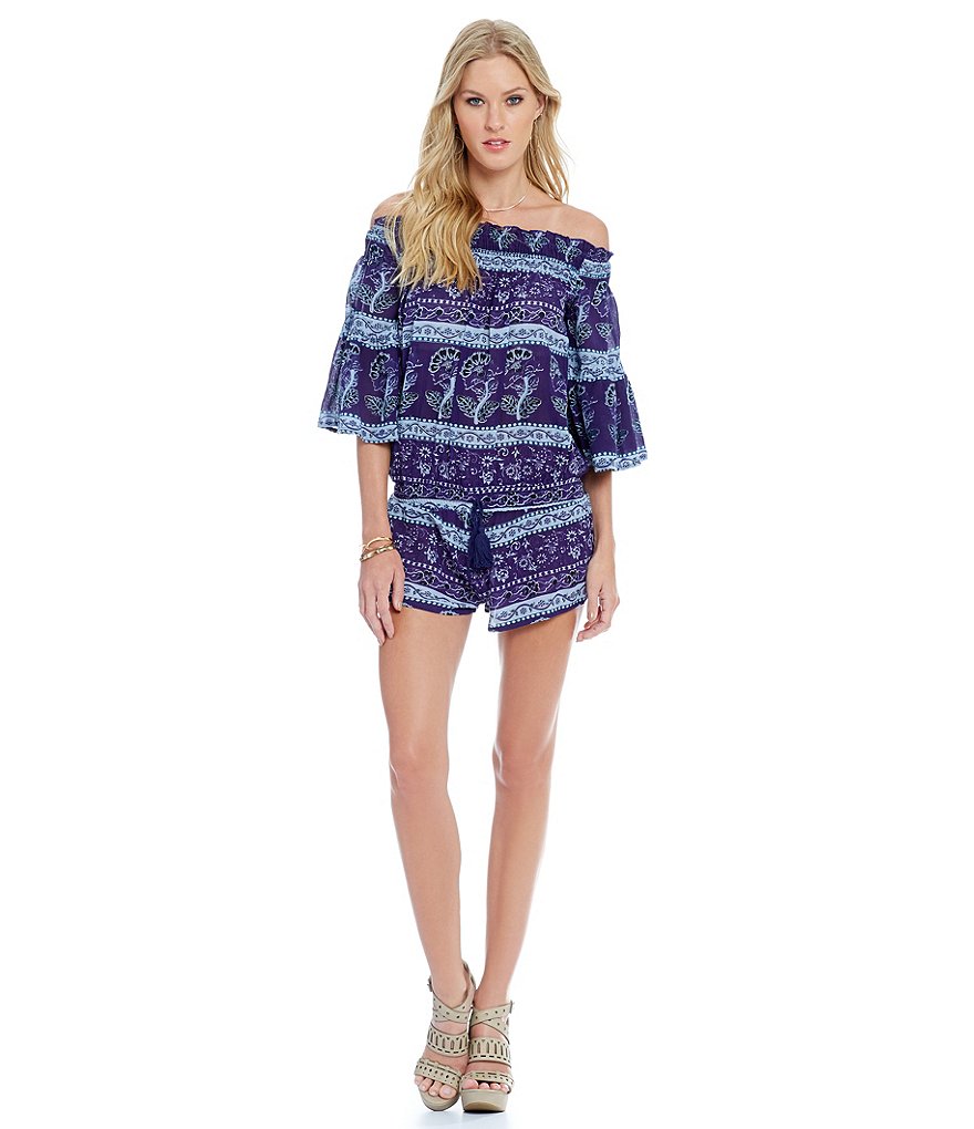 Chelsea & Violet Off-The-Shoulder 3/4 Bell Sleeve Romper