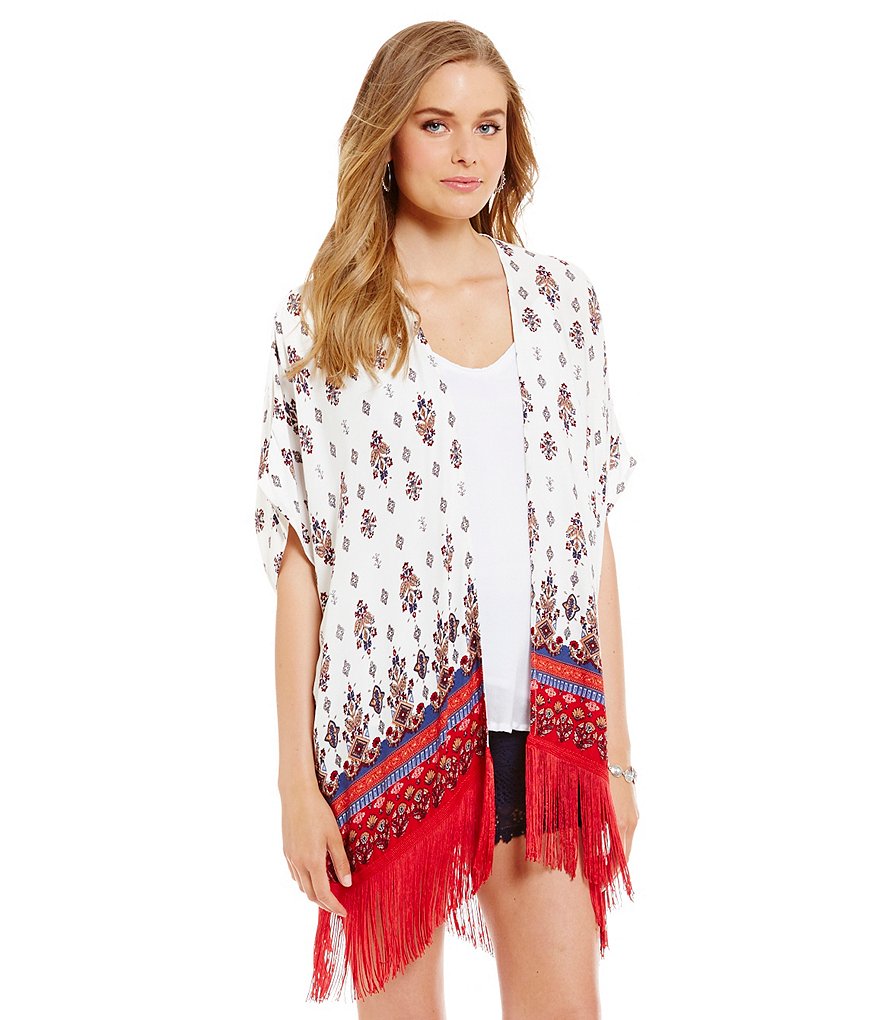 Chelsea & Violet Printed Fringe Cardigan