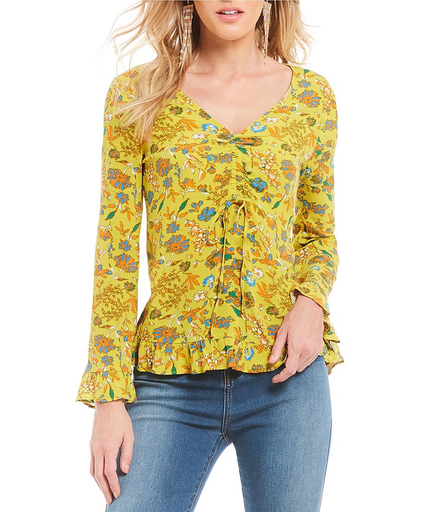 Chelsea & Violet Printed Ruffle Hem Peasant Blouse