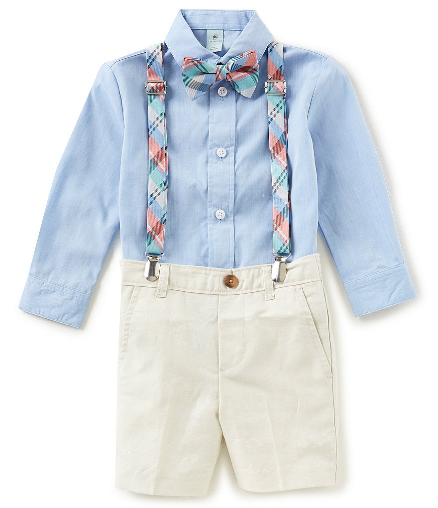 Class Club Little Boys 2T-7 Button-Down Shirt, Shorts, Plaid Suspenders & Bow Tie 4-Piece Set