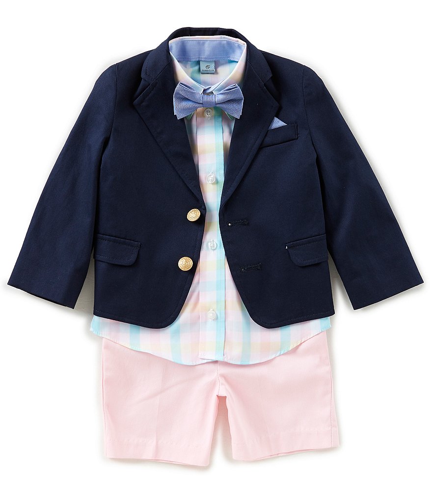 Class Club Little Boys 2T-7 Checked Button-Down Shirt, Jacket, Shorts, & Bow Tie 4-Piece Suit Set