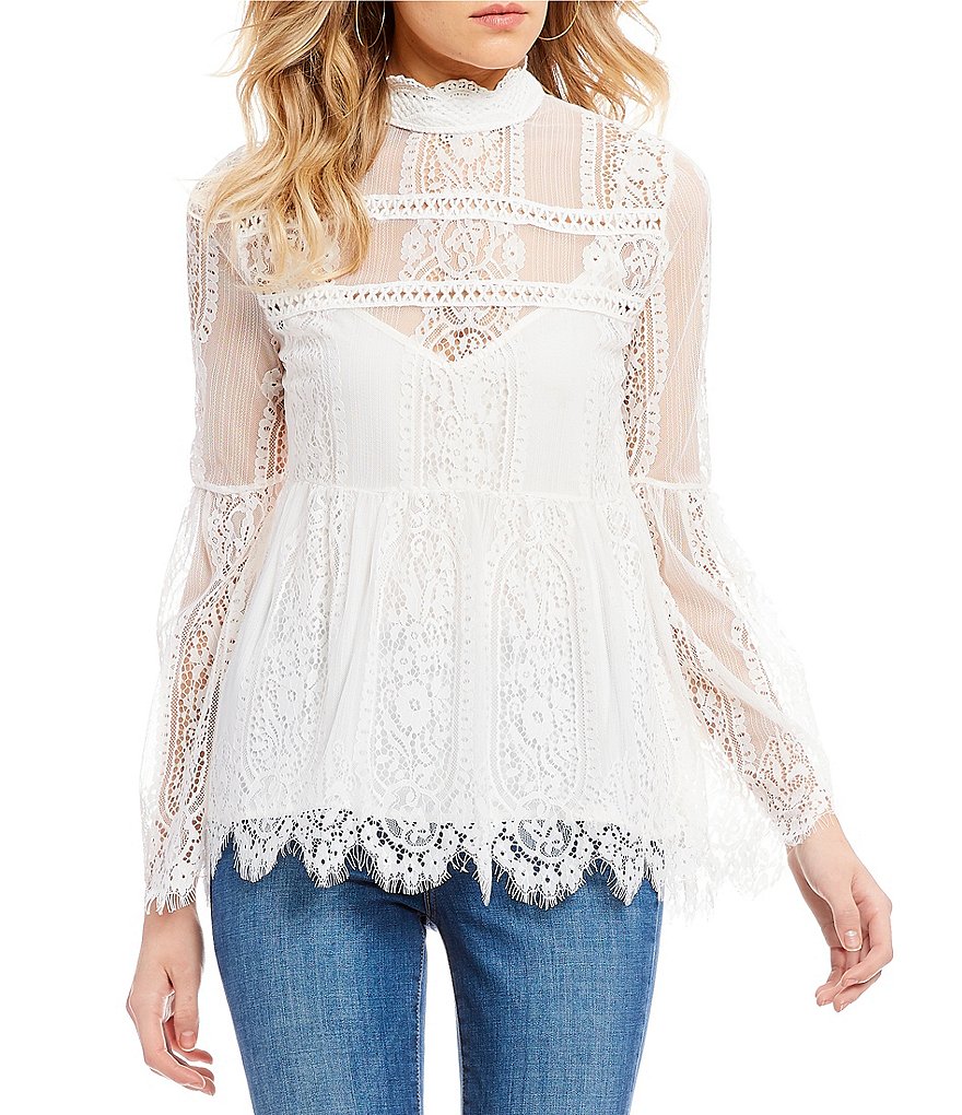Coco + Jaimeson High-Neck Eyelash Lace Top
