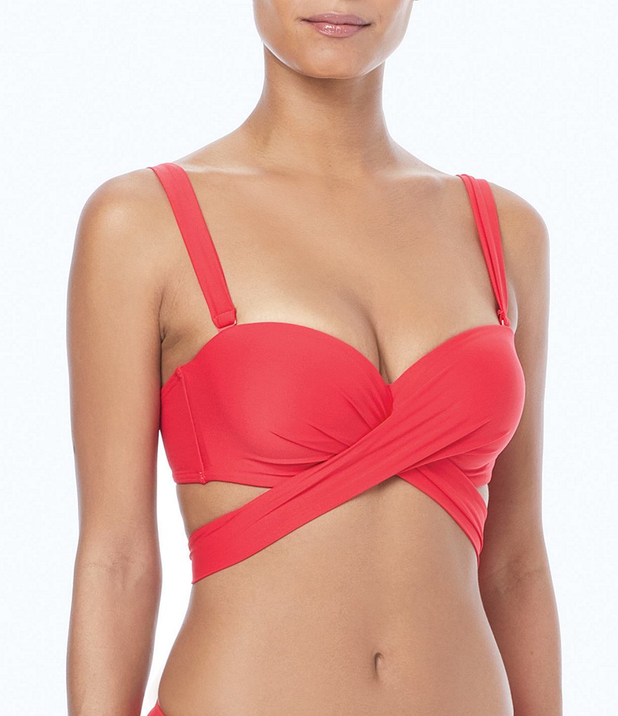 Coco Reef Classic Solids Bra Sized Underwire C,D,DD Five Way Bandeau Bikini Swimsuit Top