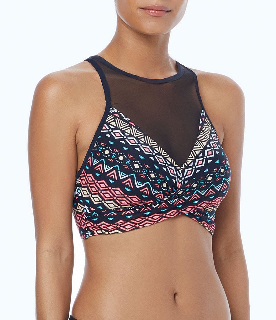 Coco Reef Dreamweaver Bra Sized C,D,DD Underwire High Neck Wrap Bikini Swimsuit Top