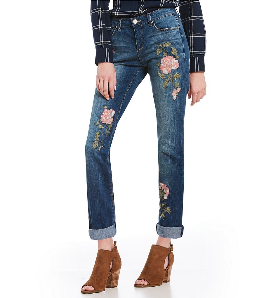 Code Bleu Gracie Rose Embroidered Boyfriend Jeans